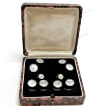 Cased sterling silver mother of pearl studs / cufflinks set - box 8.5cm x 8cm