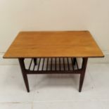 G-Plan Gold label, Mid Century Teak coffee table with magazine shelf, In good used condition, 76