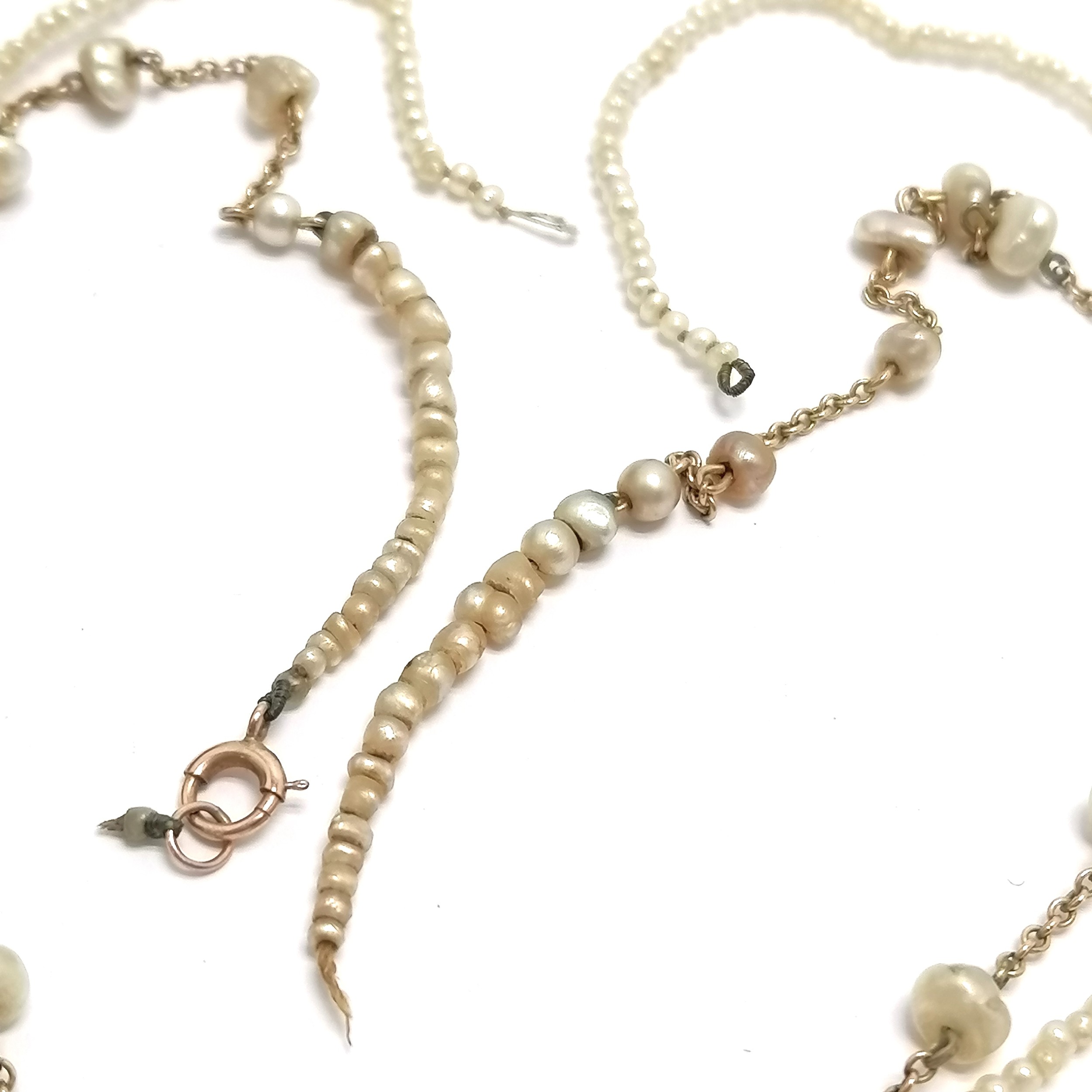 2 x antique natural pearl necklaces - baroque pearl necklace has 9ct gold clasp + chain (42cm) ~ - Image 2 of 2