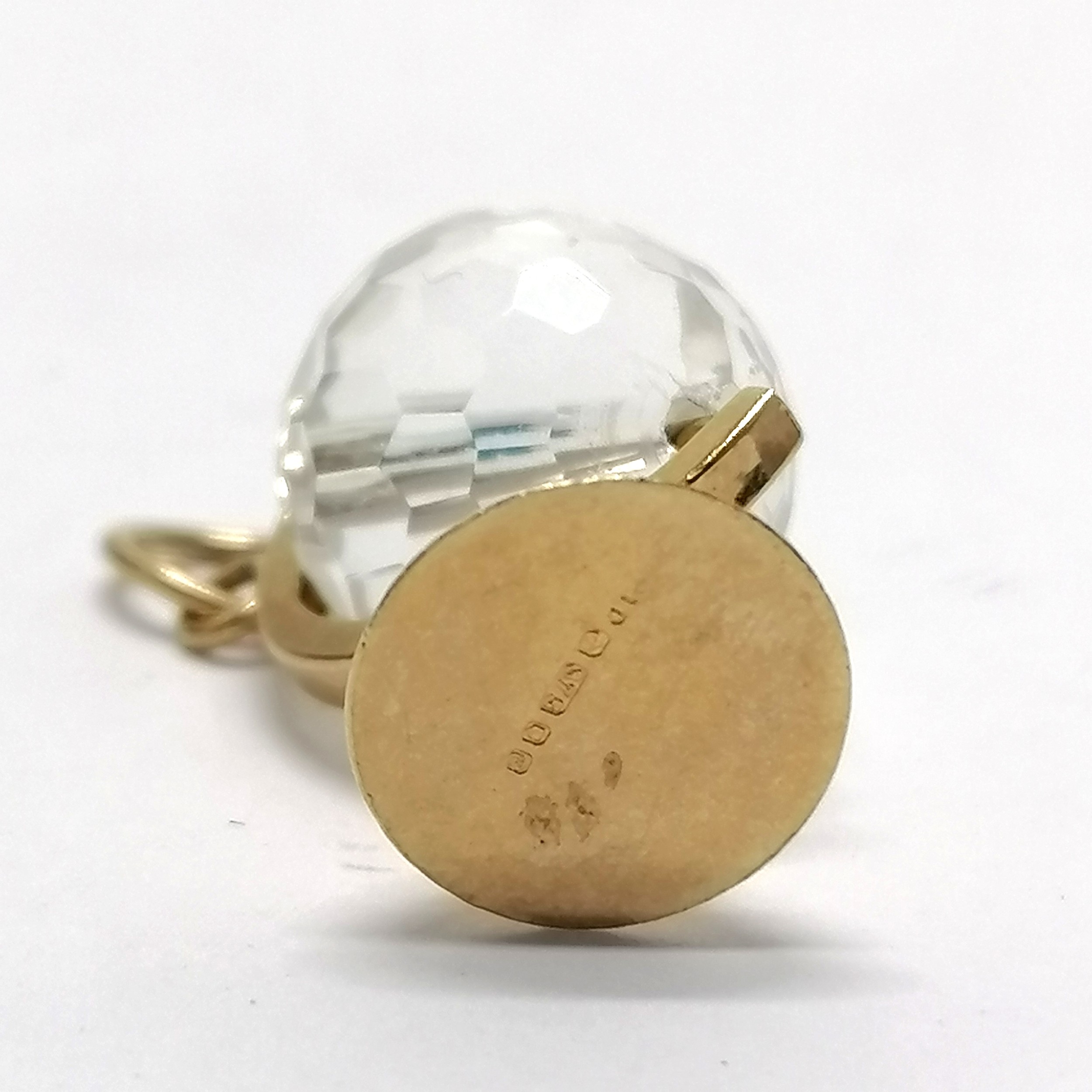 9ct hallmarked gold globe charm with crystal bead 2cm high 4g total weight - Image 2 of 2