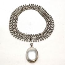 Antique Victorian unmarked silver collar - 42cm long x 2.5cm wide (lacks 1 ball detail otherwise