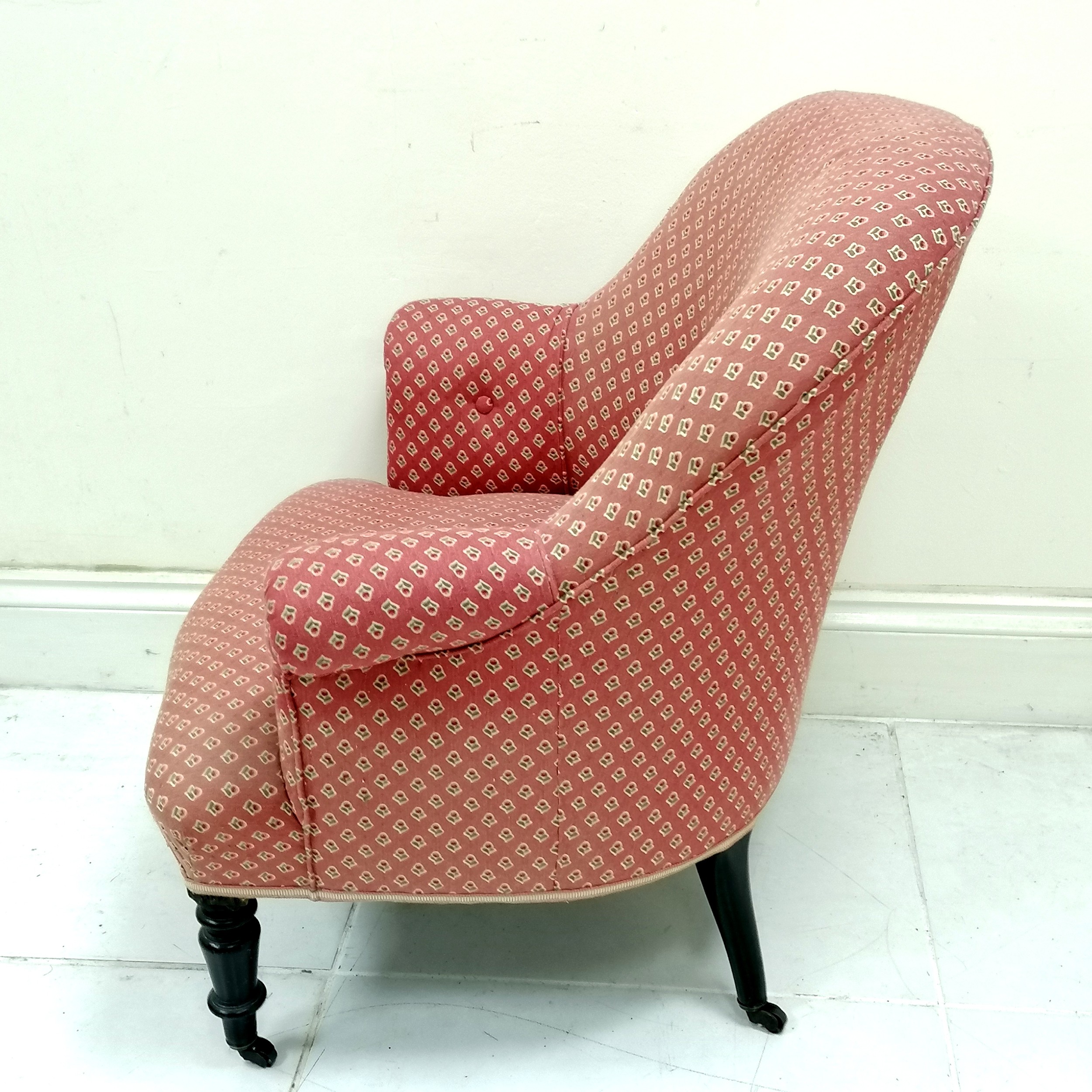 Victorian pink & floral upholstered side chair, in used condition, 69 cm wide x 74 cm deep x 82 cm - Image 2 of 3