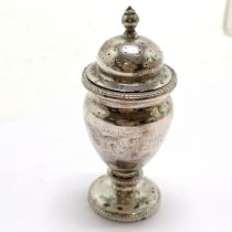 1896 silver lidded baluster pepperette by (George) Lambert & Co with inscription presented by
