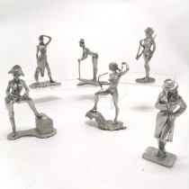 6 pewter saucy figures by Royal Hampshire fine Art Sculpture tallest 10cm T/W bell and dog figure