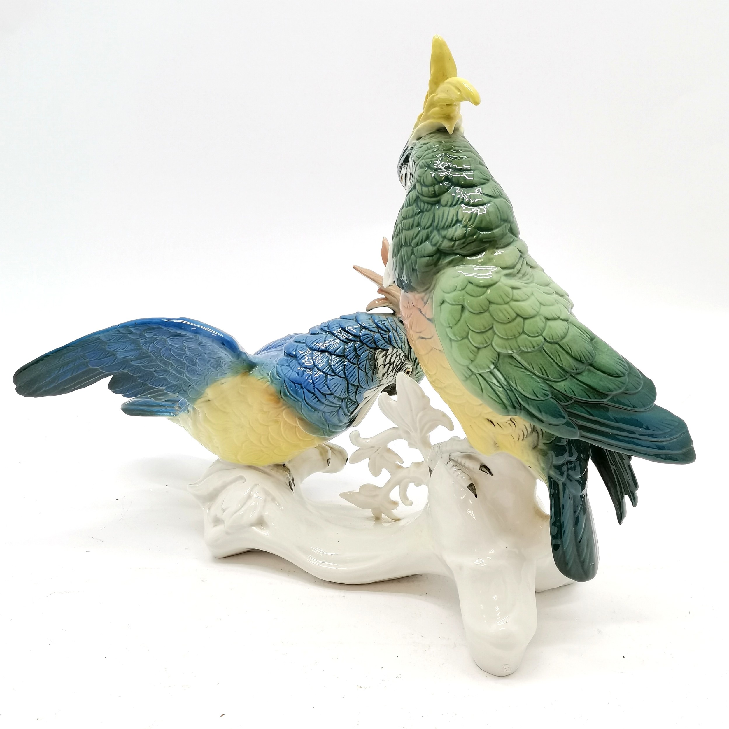 German porcelain Karl Ens figure group of a pair of parrot's on a naturalistic base, in good - Image 2 of 5