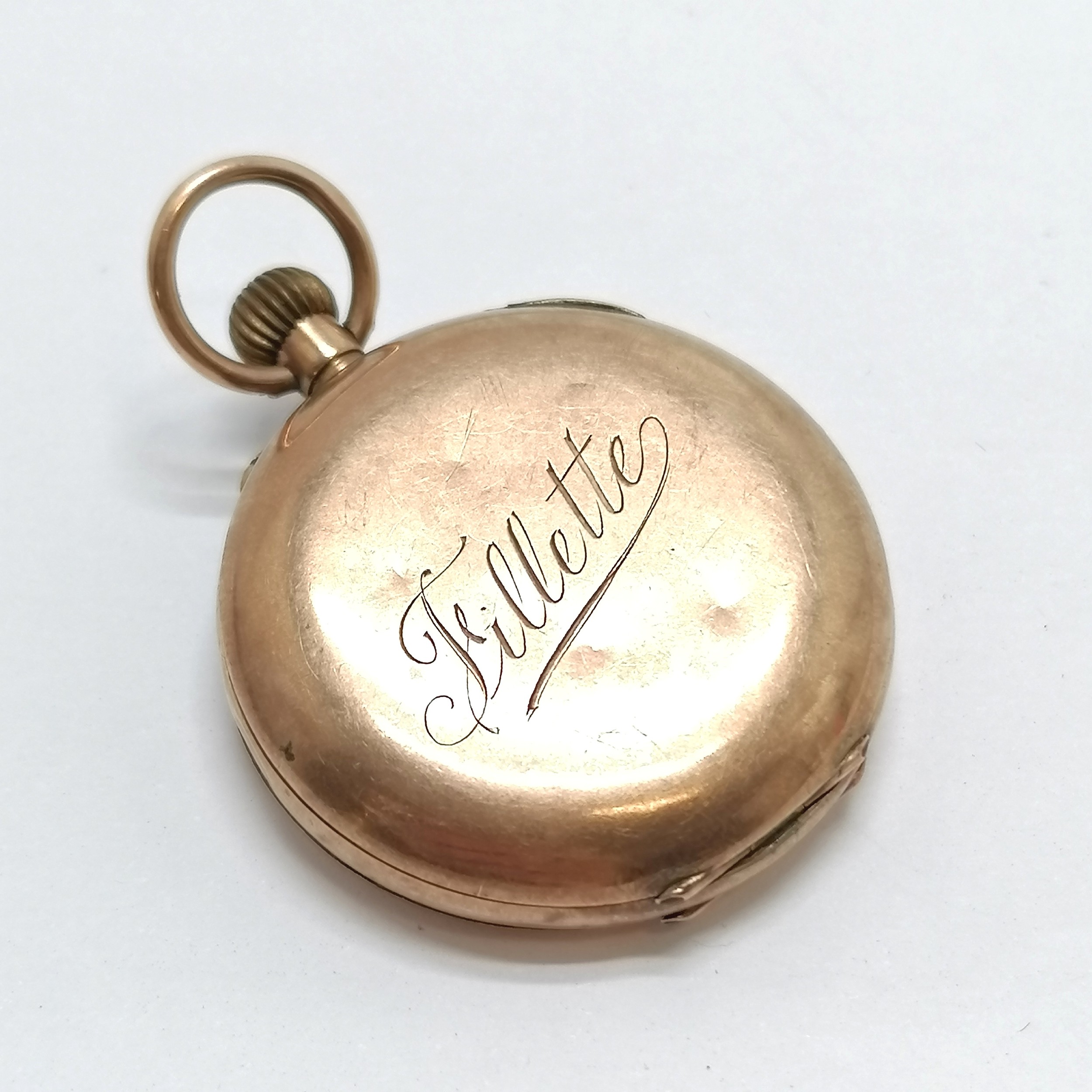 Antique 9ct gold cased pocket fob watch (30mm case and has gold inner dust cover ) - 24.2g total - Image 3 of 3