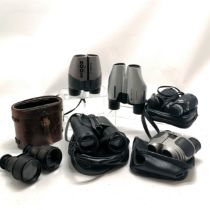 6 pairs of binoculars including antique J Theobald & Co. the Kensington in A/F leather case