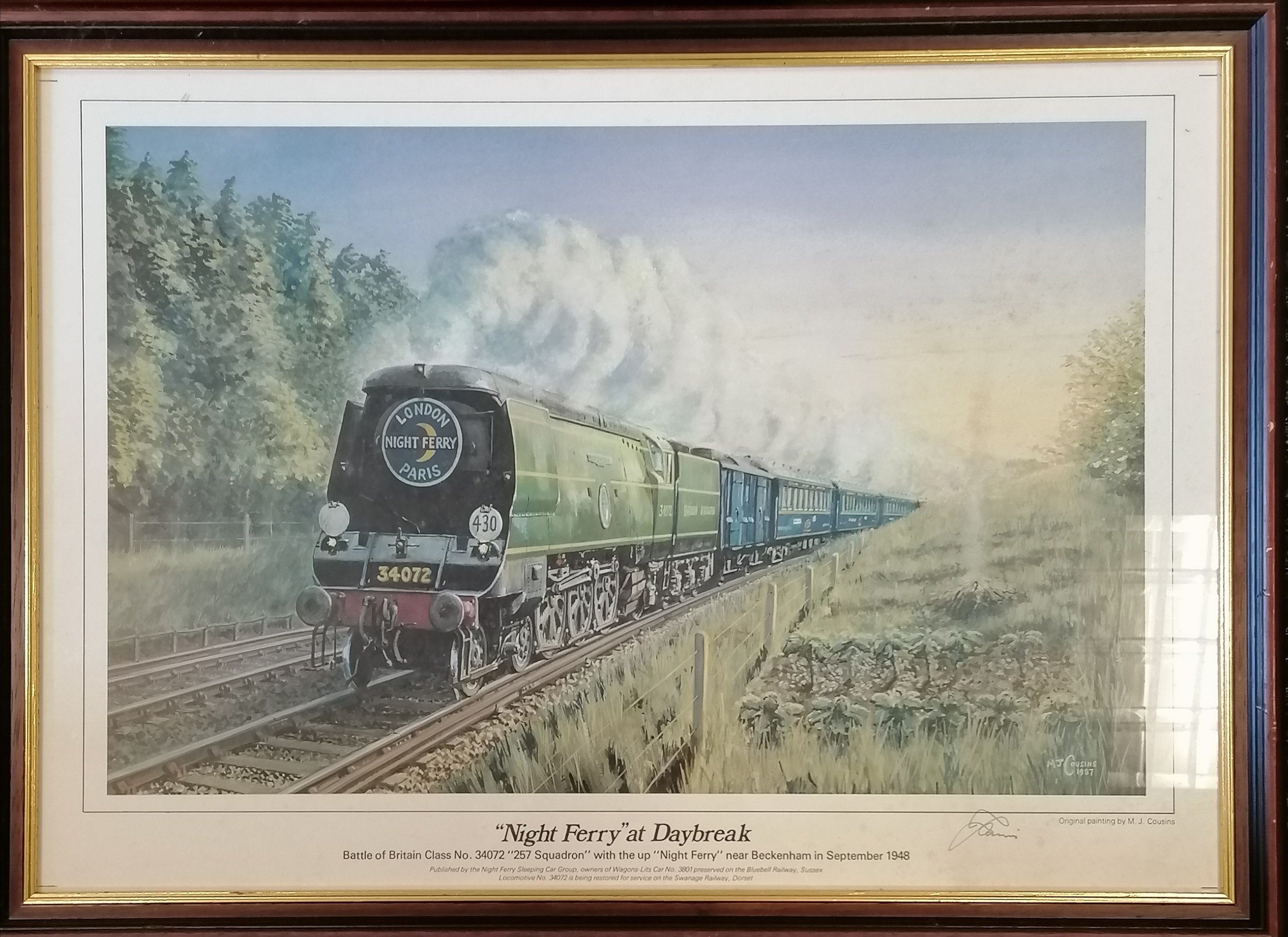 3 x railway pictures inc Night Ferry at daybreak (signed by the artist - M J Cousins) 50cm x 69cm - Image 2 of 2