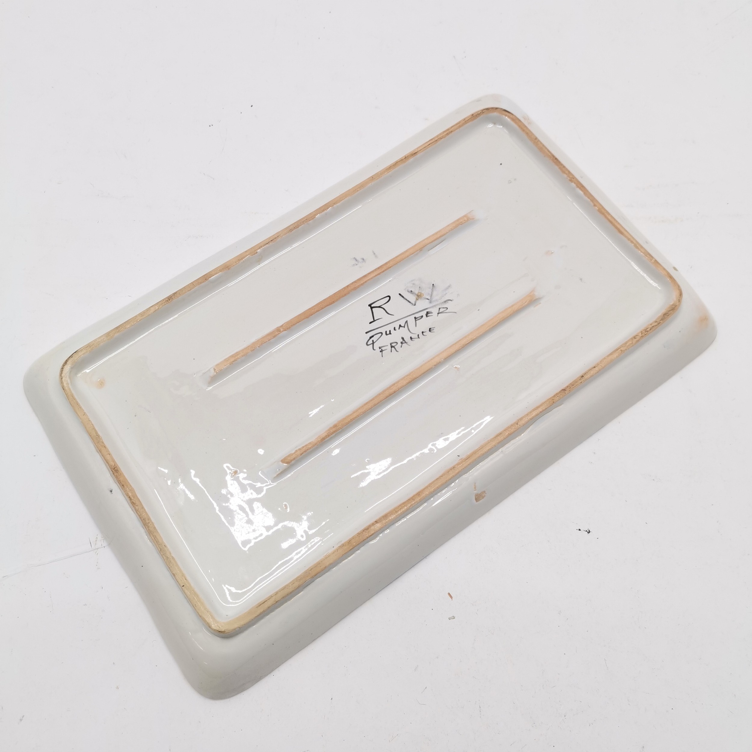 French Quimper sectional dish, with slight glaze losses, 38.5 cm wide x 23.5 cm deep. - Image 2 of 3
