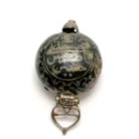 Antique / early unmarked Indian silver niello Qibla pendant with minaret shaped bale & script to the