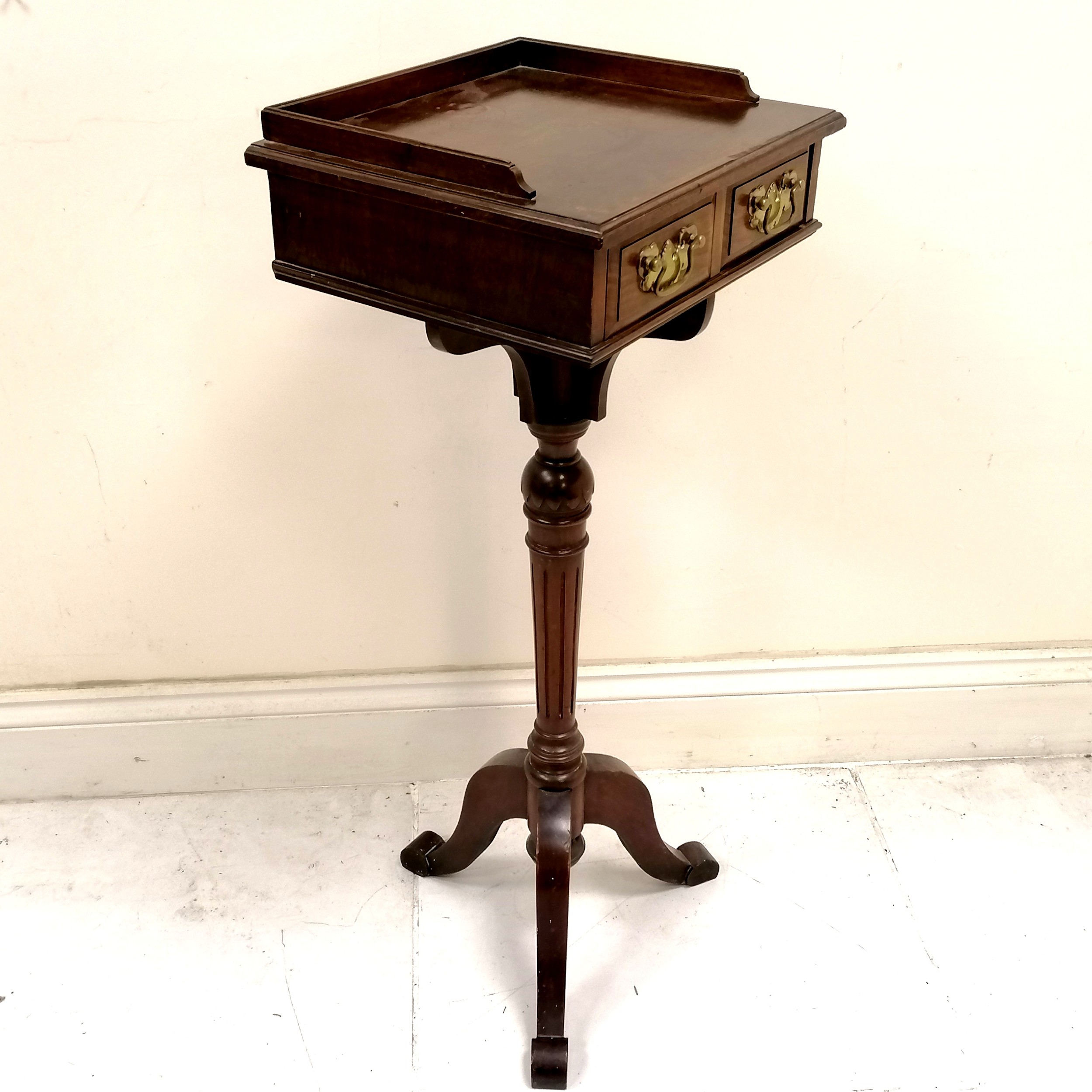 Antique mahogany 2 drawer smokers table with tripod base and galleried top, with marks and rings, 41 - Image 2 of 4