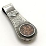 Antique silver money clip inset with an ancient coin - 5cm & 17g total weight