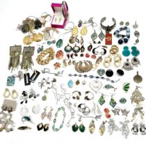 Qty of costume jewellery inc paua shell, enamel, gold tone earrings, stone pendants etc - SOLD ON