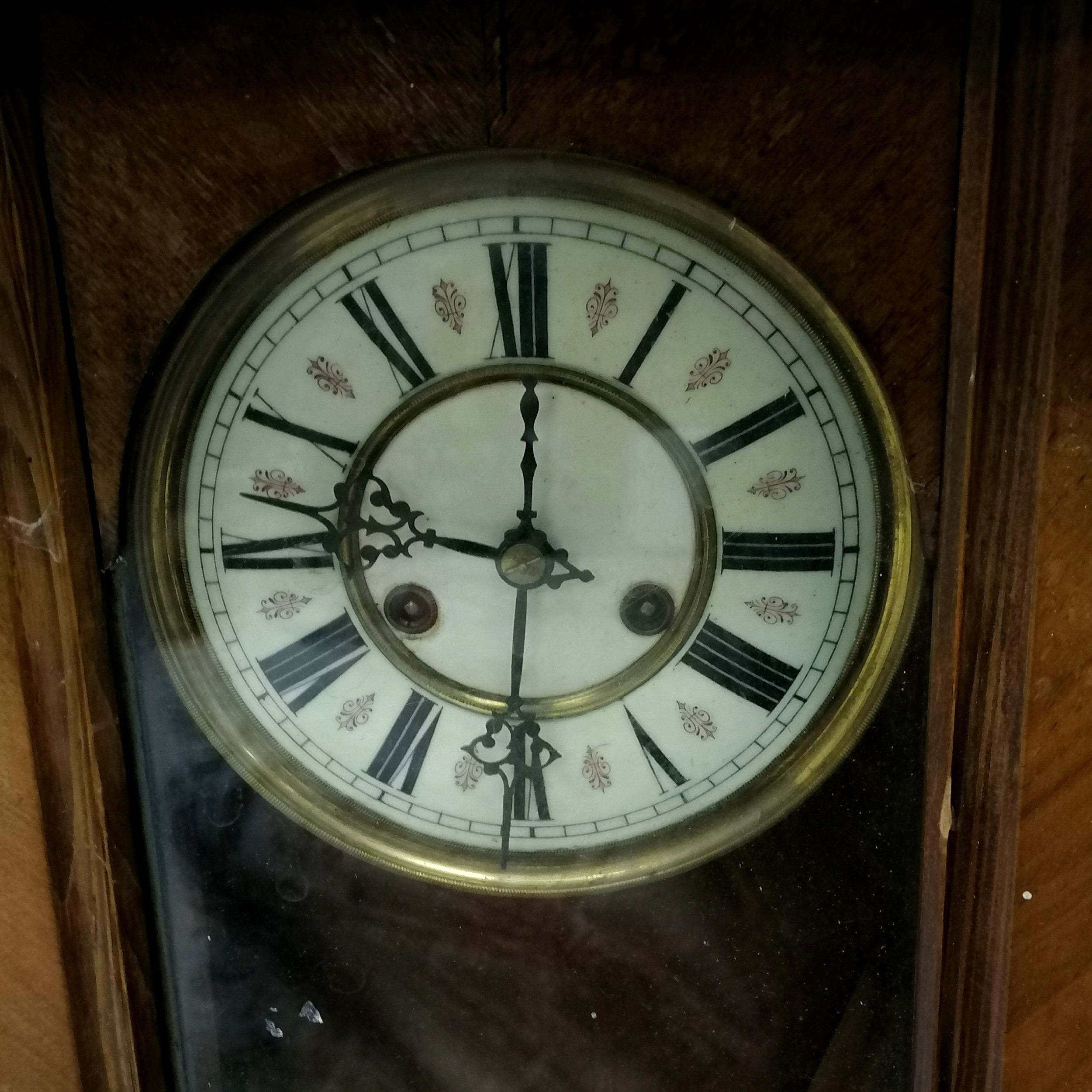 Oak cased wall clock with a gong strike mechanism with key & pendulum ...