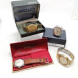 4 x vintage wristwatches inc Seiko 5 automatic gold plated & boxed manual wind Roamer (both running)