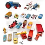 Qty of mostly die cast vintage toy vehicles inc 2 tractors largest by Crescent toy company (12cm),
