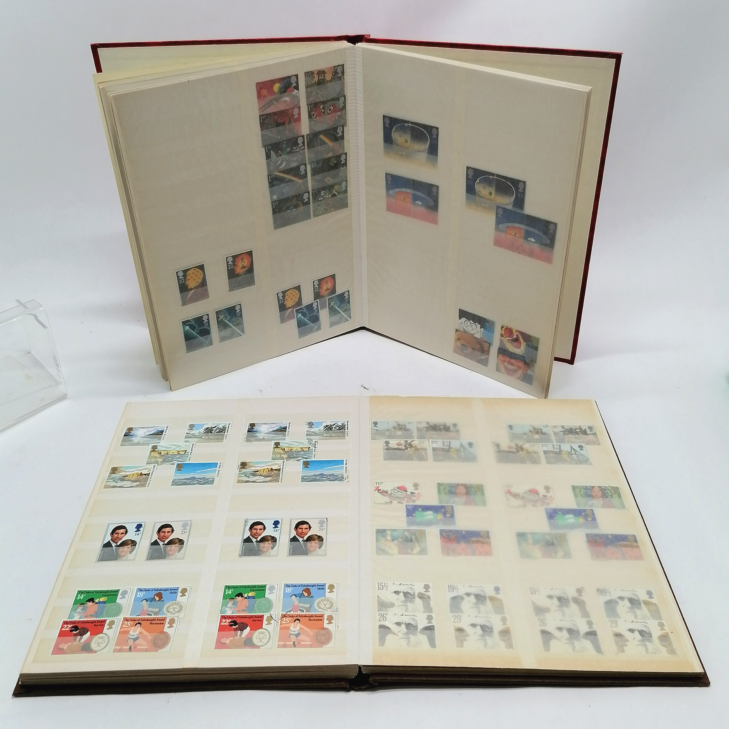 2 x stockbooks (brown + red) of GB stamps (1973 - 1993 - mint & used ~ approx mint FV £170+ - Image 2 of 4