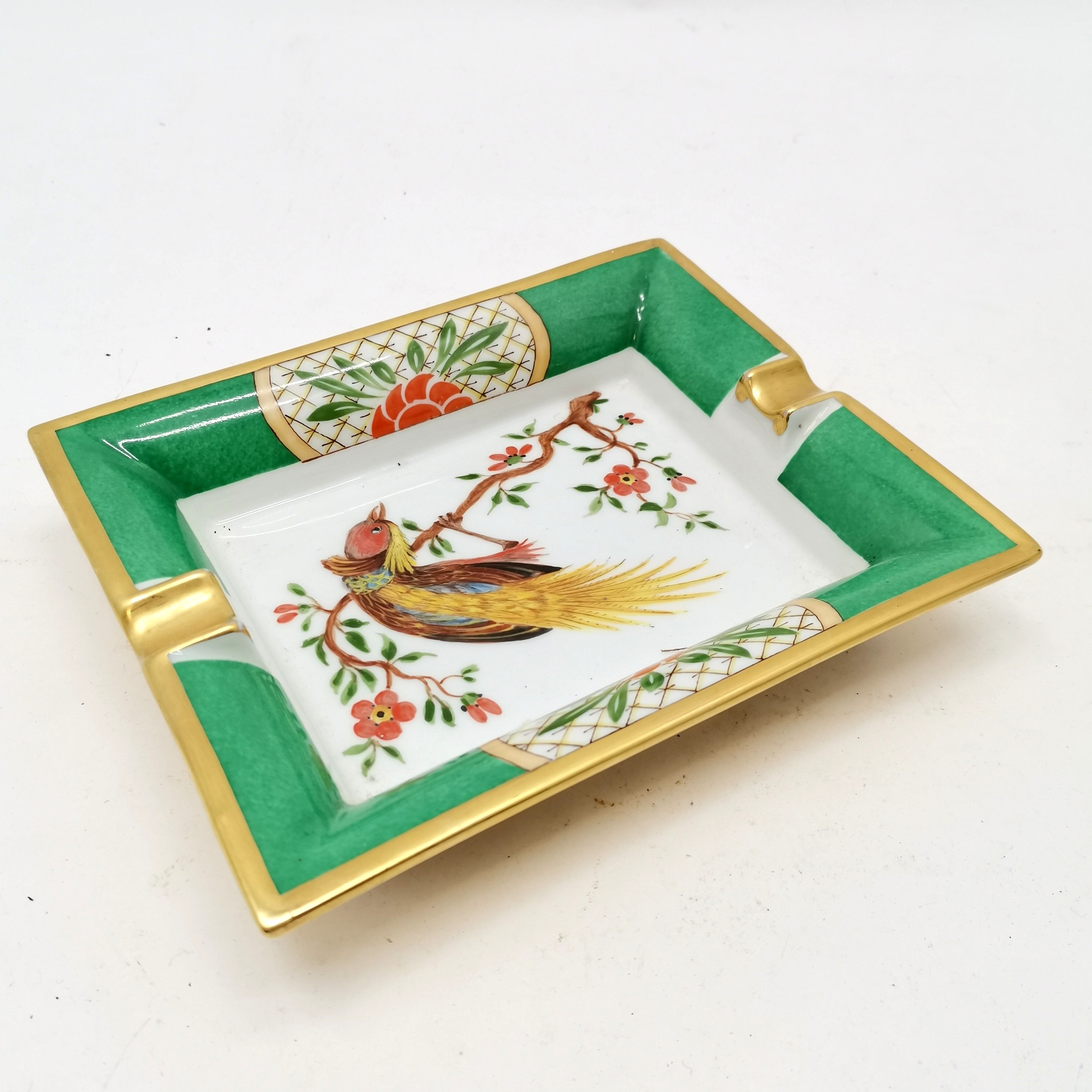 Hermes Paris Made in France Porcelain ash tray, decorated with exotic bird within green and floral - Image 4 of 4