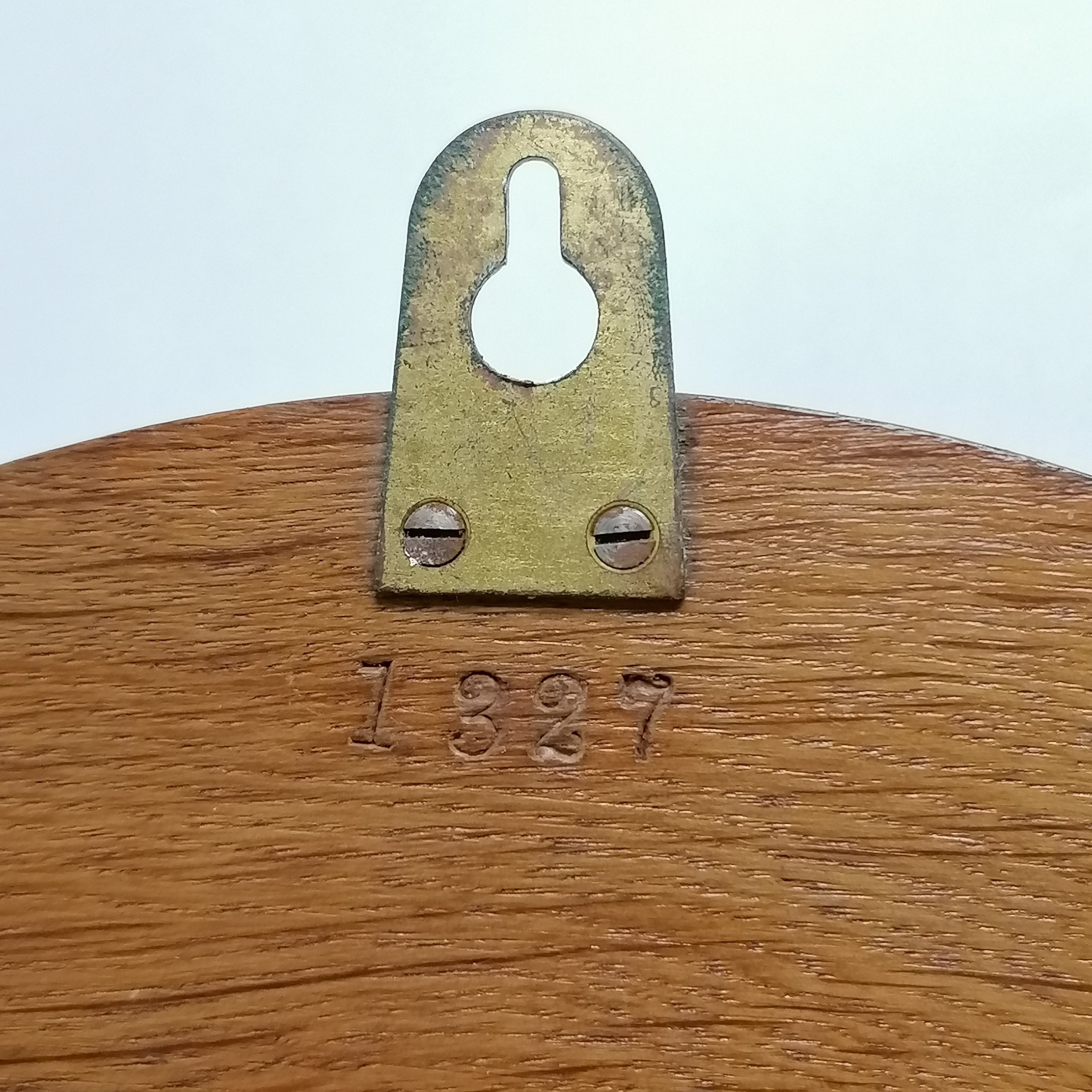 John Barker (Kensington) barometer in brass case on turned oak panel - 26cm diameter ~ glass a/f - Image 2 of 3