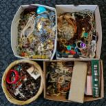 Large qty of costume jewellery in 3 boxes and a basket