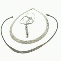 3 x silver marked necklaces (1 with pendant drop & 48cm chain) - 50g total weight - SOLD ON BEHALF
