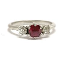 Unmarked platinum ruby / diamond ring - size M & 3.8g total weight