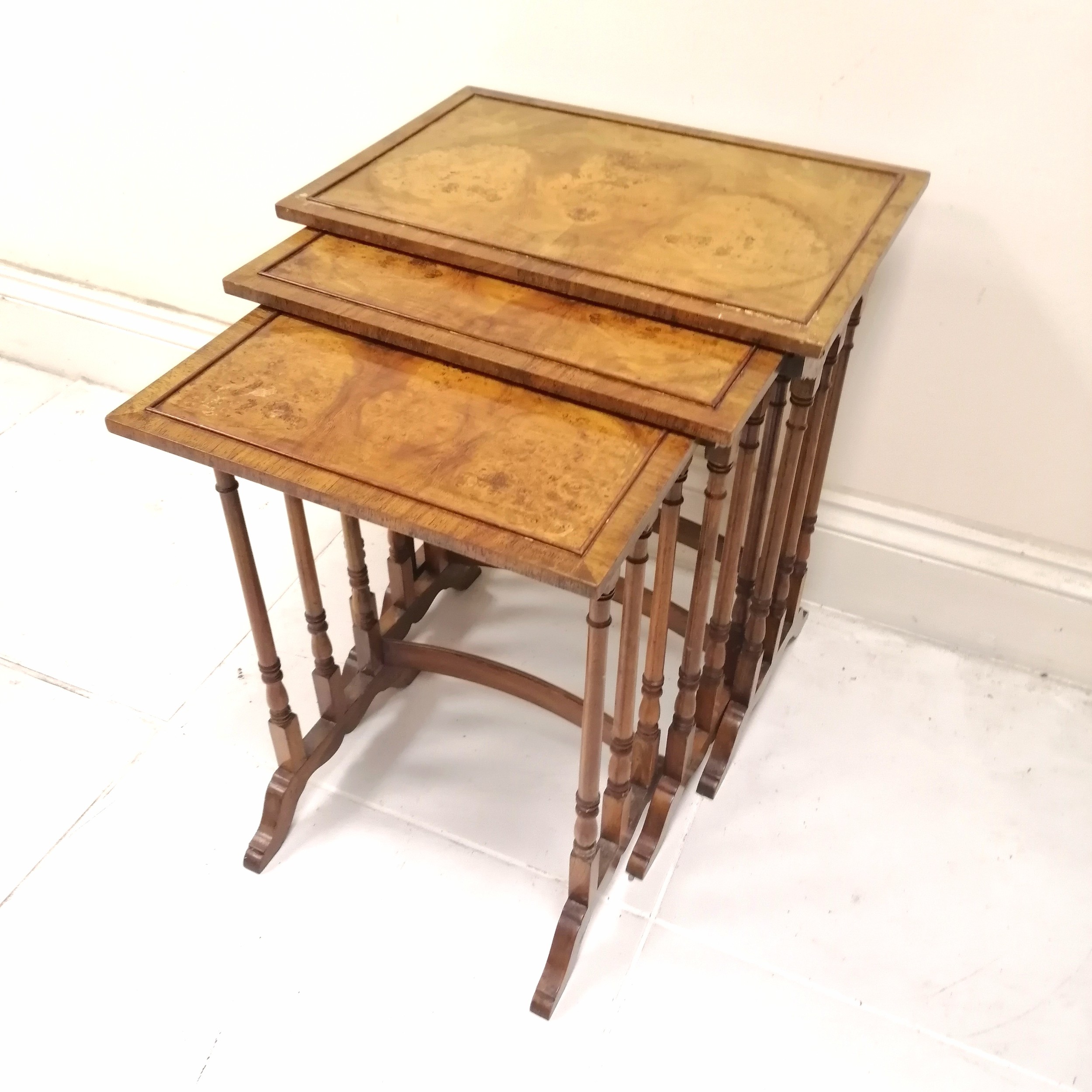 Nest of 3 Walnut reproduction tables - 51cm wide x 35cm deep x 60cm high & in used condition - Image 5 of 5