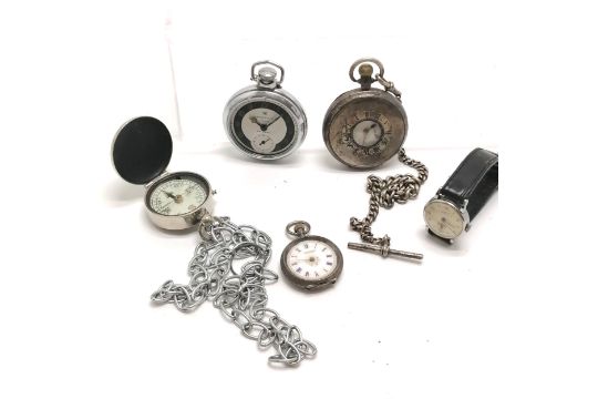 Antique Half hunter silver pocketwatch on a silver albert chain (30cm) - total weight 130g t/w - Image 1 of 3