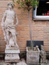 Large scale figure of Apollo the hunter with dog on a square pedestal base - total height approx