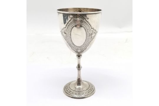 1880 silver goblet by Horace Woodward & Co - 13.5cm high x 6.7cm diameter & 98g ~ small fracture - Image 3 of 5