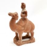 Antique Chinese terracotta camel + rider figurine - 20cm high