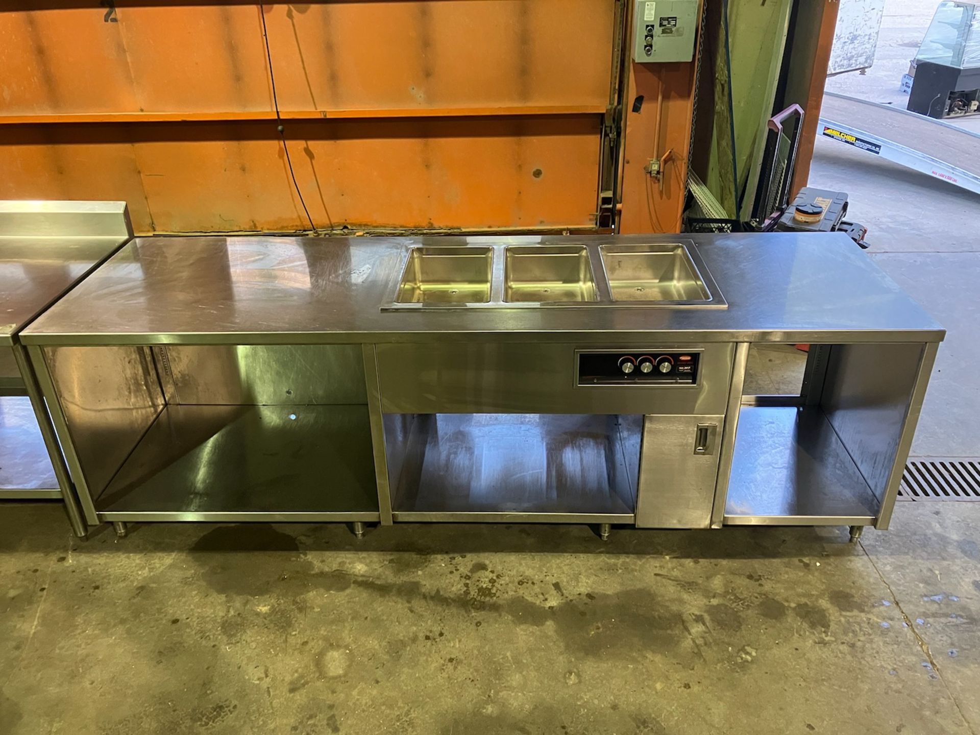 33 x 108" Custom Stainless Steel Counter with 3 Hot Wells