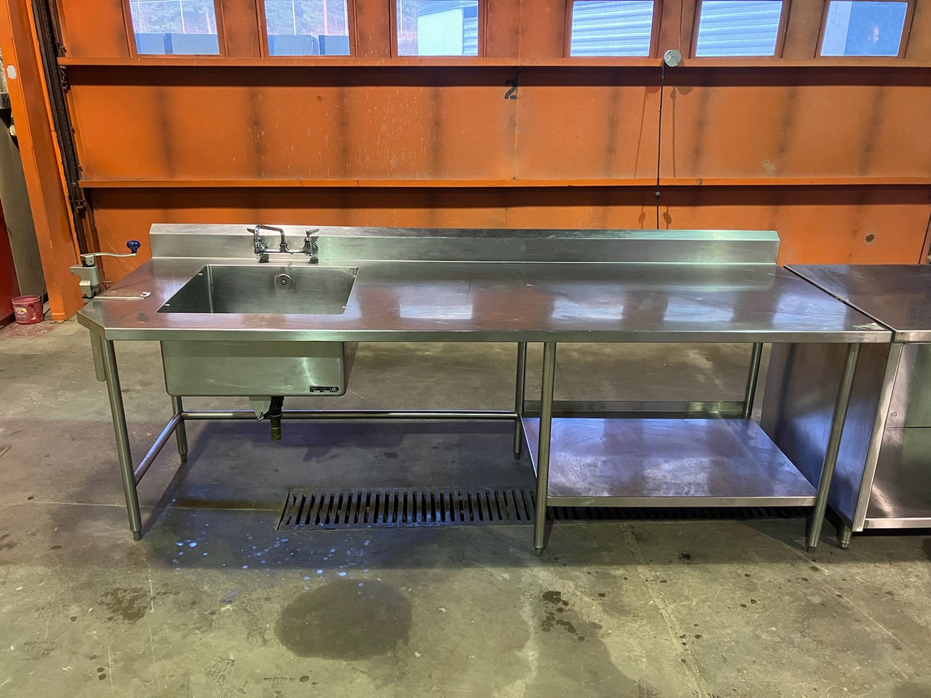 Quest 36 x 104" Stainless Steel Work Table with Sink and Can Opener