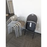 9 stacking office chairs 9 folding chairs and 4 metal framed dining chairs