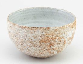 AKIKO HIRAI (born 1970); a stoneware chawan with textured surface covered in white slip and iron