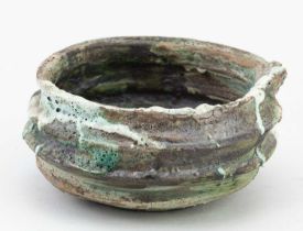 † AKI MORIUCHI (born 1947); a stoneware bowl with pronounced ribbing and heavily textured surface,