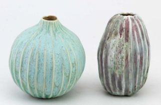 † AKI MORIUCHI (born 1947); a porcelain seed pod form covered in copper green glaze, impressed mark,