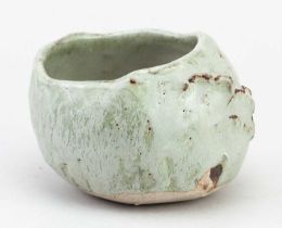 AKIKO HIRAI (born 1970); a stoneware chawan with protrusions covered in pitted pale green glaze