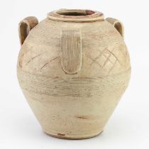 † BERNARD LEACH (1887-1979) for Leach Pottery; a salt glazed jar with three loop handles covered