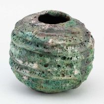 † AKI MORIUCHI (born 1947); a globular stoneware vessel with pronounced ribbing and heavily textured