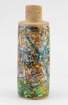 † ANNABEL FARADAY (born 1949); a cylindrical stoneware bottle decorated with a printed map of