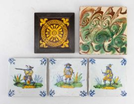 Three late 18th/early 19th century tin glazed earthenware tiles (probably Dutch) depicting soldiers,