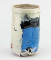 † BARRY STEDMAN (born 1965); a cylindrical slip decorated earthenware vessel, height 16cm.