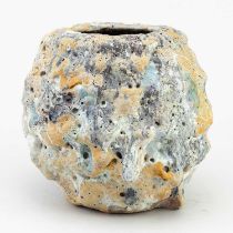 † AKI MORIUCHI (born 1947); a globular stoneware vessel with heavily textured surface, impressed