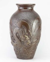 BRETBY; a large stoneware vase, relief decorated with a three claw dragon below a Greek key rim,