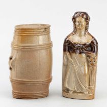 STPEHEN GREEN, LAMBETH; a 19th century salt glazed novelty Reform flask modelled as a barrel with