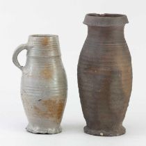 A 14th/15th century stoneware jug in the manner of Westerwald, height 20cm, and a similar vase,