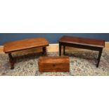 A Victorian mahogany rectangular coffee table, width 91cm, a modern coffee table with hinged top and