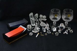 SWAROVSKI; a collection of assorted glassware including two crystal glasses, woodpecker from the