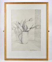 † AUDREY WALKER (1928-2020); pencil, 'Three White Tulips' signed and dated 2013, 54 x 37cm, framed